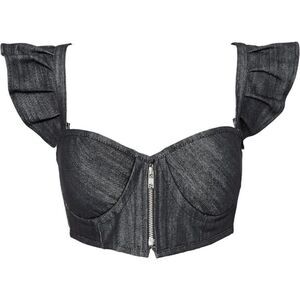 🆕️ Lavish L Daisy Corsets black gray ruffled Denim Bustier shirt bra crop top